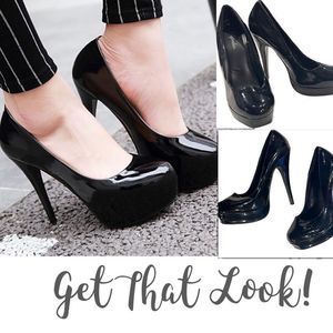 Paprika Patent Leather Black Rounded Toe Platform Stiletto High Heel Size 9
